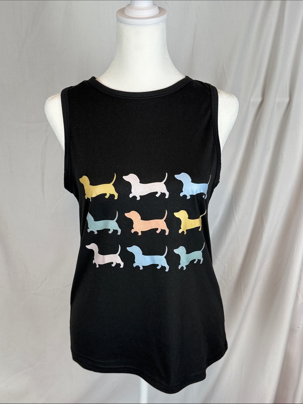 Women's Black Dachshund Weiner Dog Ween Graphic Dog Tank Top Size Small Dog Love